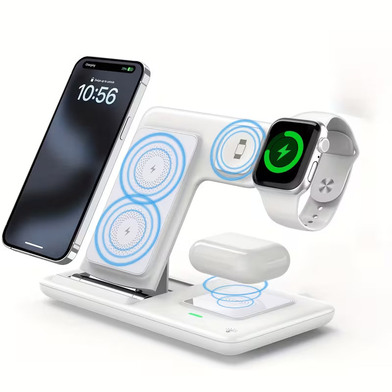 3-in-1 Fast Charging Station | Folding Wireless Charger Stand for iPhone 17/16/15/14/13/12/11/Pro/Max/Mini/8/Plus/X/XR/XS/X/SE, IWatch Ultra/Ultra2/10/9/8/7/6/5/4/3/