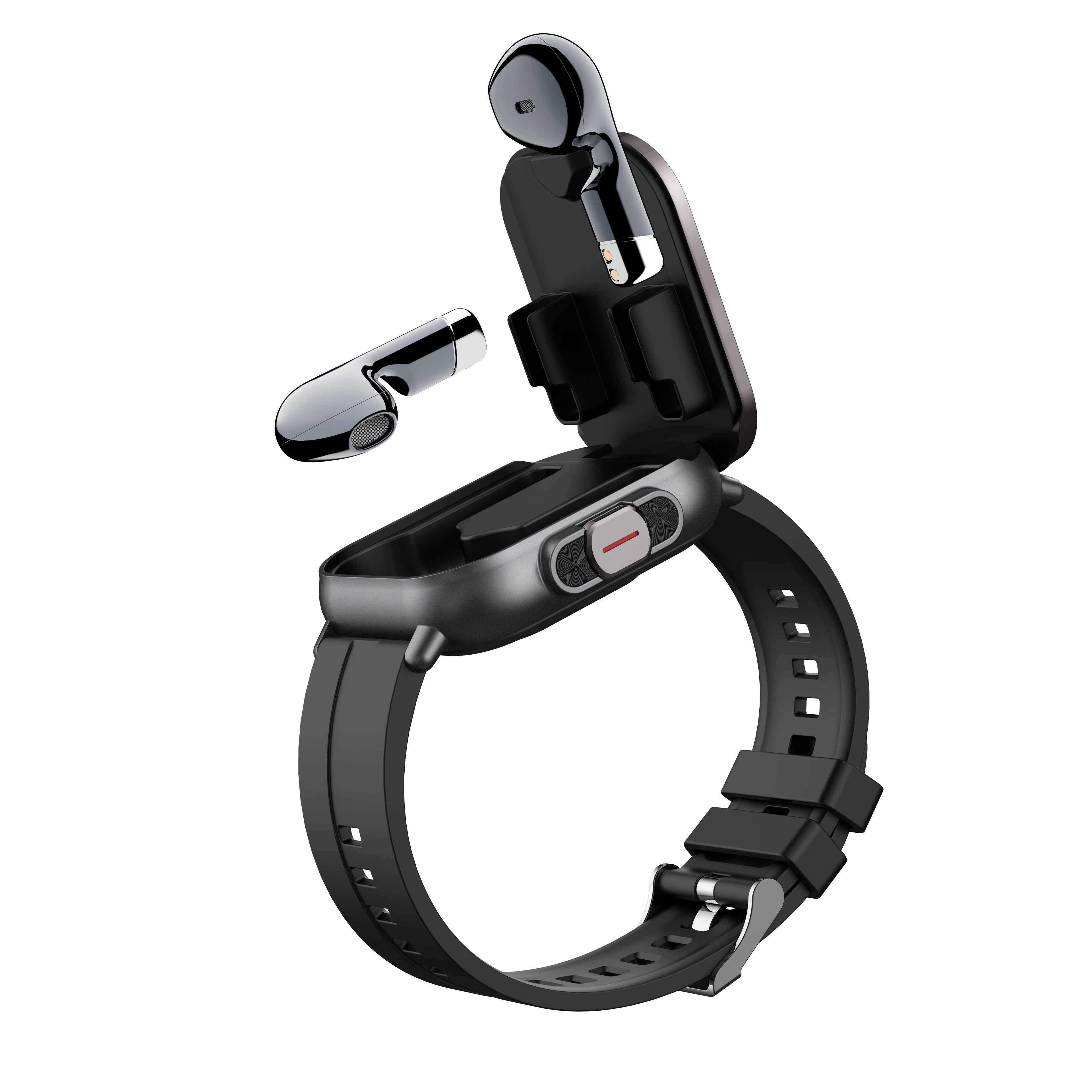 2-in-1 smart watch with built-in TWS wireless earbuds in black