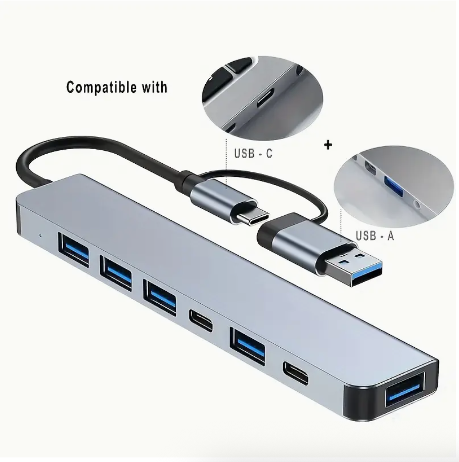 USB hub with multiple ports and compatibility details 