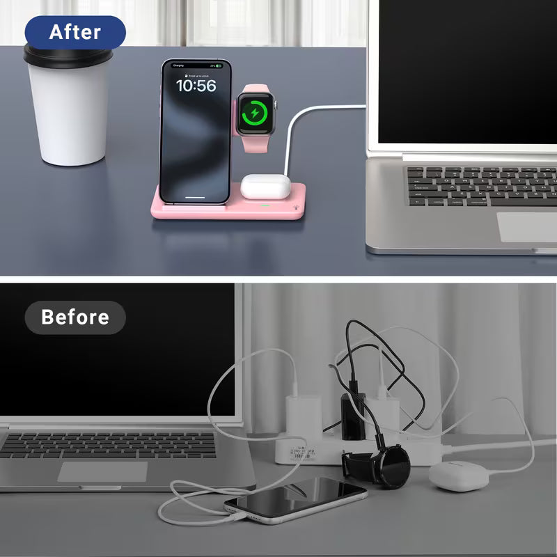 3-in-1 Fast Charging Station | Folding Wireless Charger Stand for iPhone 17/16/15/14/13/12/11/Pro/Max/Mini/8/Plus/X/XR/XS/X/SE, IWatch Ultra/Ultra2/10/9/8/7/6/5/4/3/